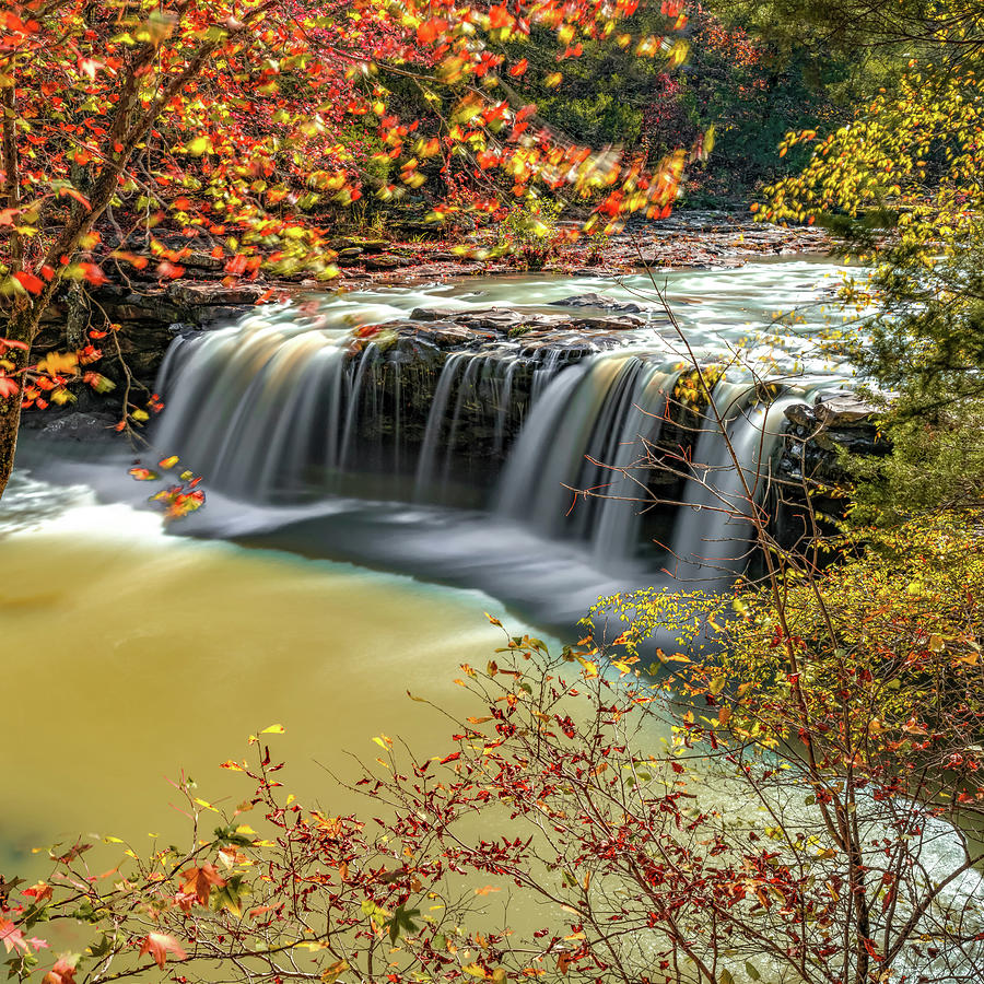 The Beautiful Falling Water Falls In Autumn Ozark National Forest 1x1