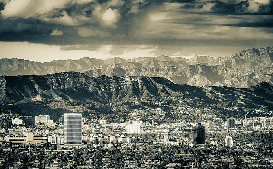 The Beautiful Hollywood Hills Skyline And Mountains - Sepia Edition ...