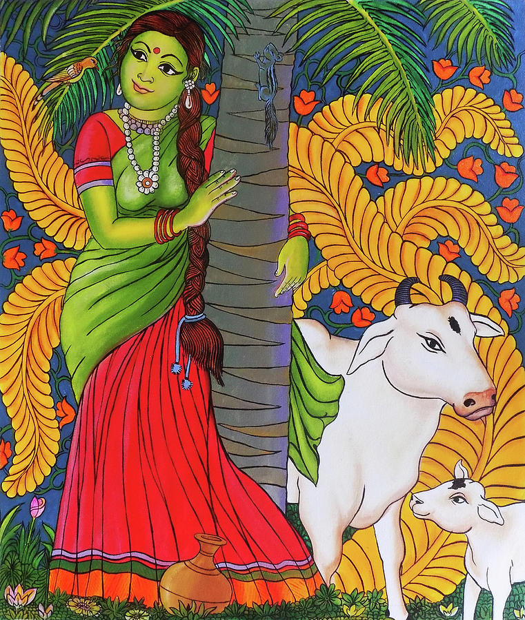 The Beautiful Traditional Malayalee Lady Mural Painting Painting by Asp Arts