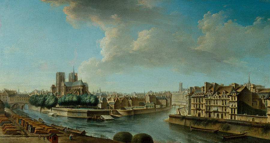 The Bedside of Notre-Dame and the Western point of Ile Saint-Louis Painting by Nicolas-Jean-Baptiste Raguenet