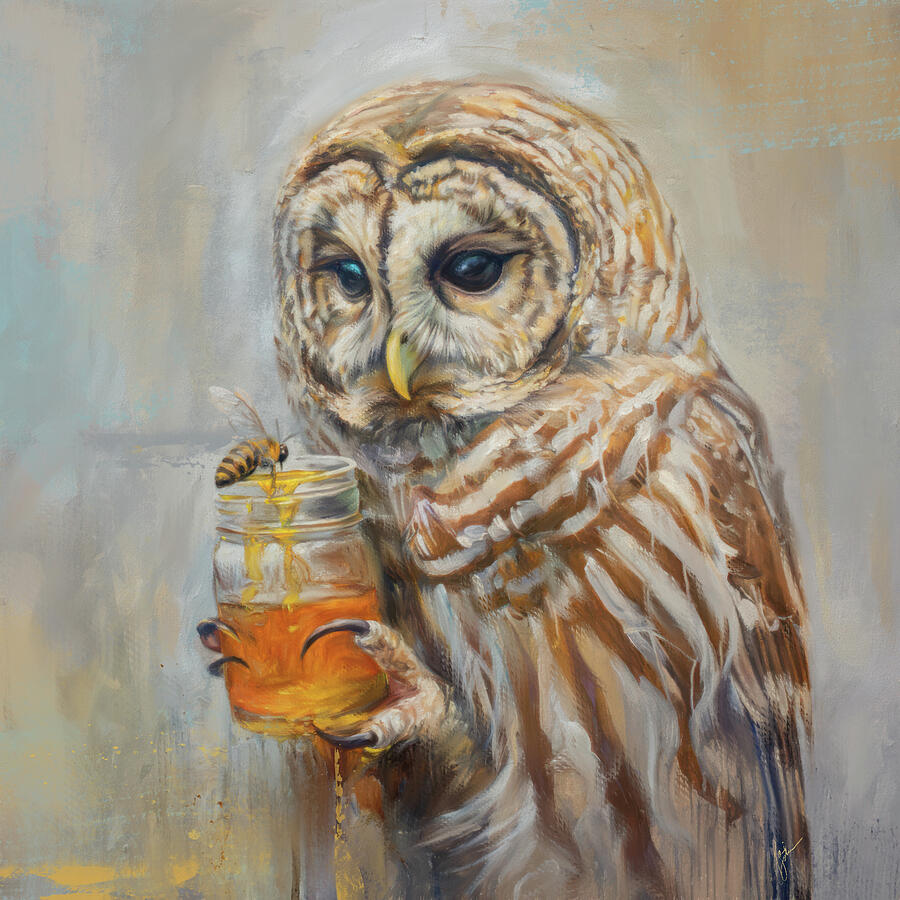 The Beekeeper Whimsical Owl Painting Painting by Jai Johnson The Beekeeper Whimsical Owl Painting Painting by Jai Johnson
