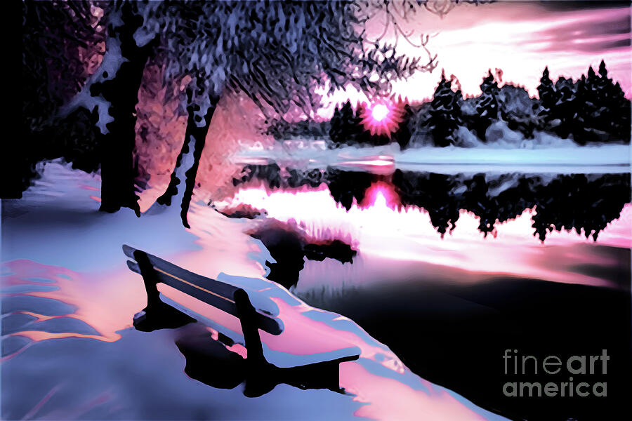 The Bench at Sammamish River Digital Art by Eddie Eastwood