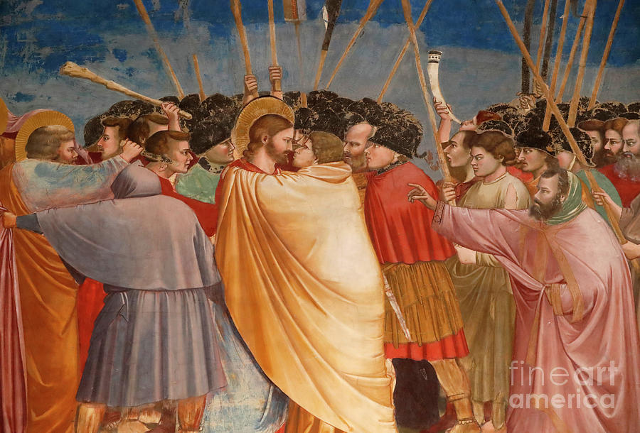 The Betrayal Of Christ, Detail Of The Kiss, 1305 Fresco Painting by Giotto Di Bondone