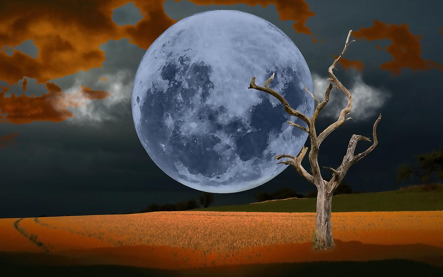 The Big Blue Moon Mixed Media by Marvin Blaine