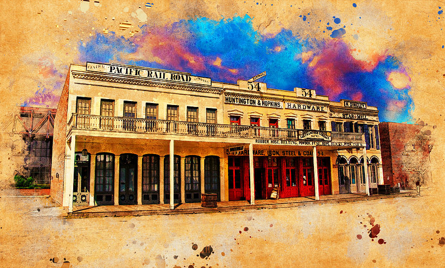 The Big Four Building, in Sacramento - digital painting Digital Art by Nicko Prints