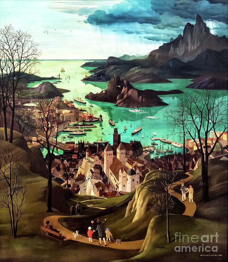 The Big Port by Herbert Von Reyl-Hanisch 1928 Painting by Herbert Von Reyl