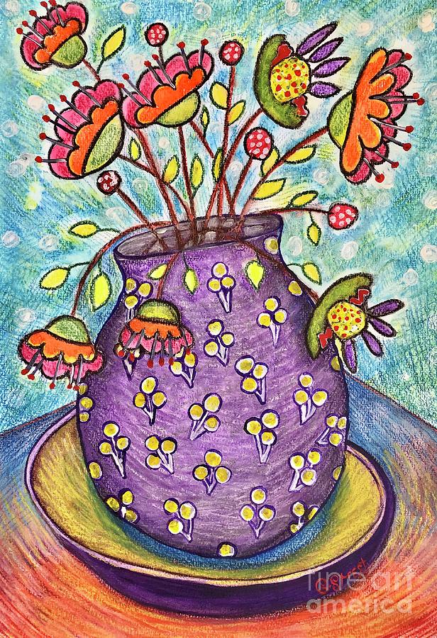 The Big Purple Flower Pot Mixed Media by Caroline Street