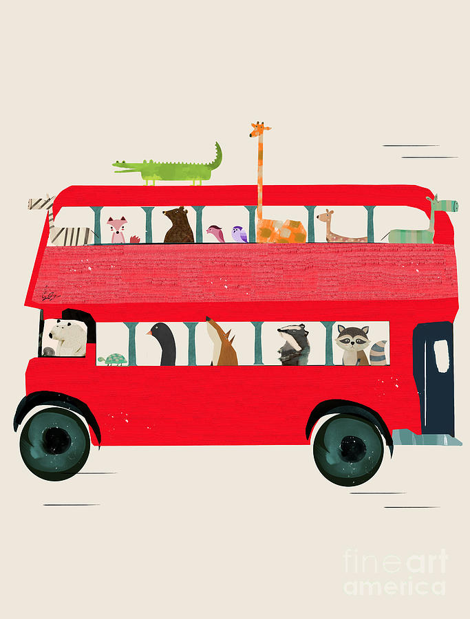 Nursery Animals Painting - The Big Red Bus  by Bri Buckley