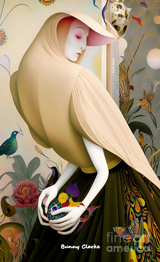 The Bird Woman of the Tranquil Gardens Digital Art by Bunny Clarke