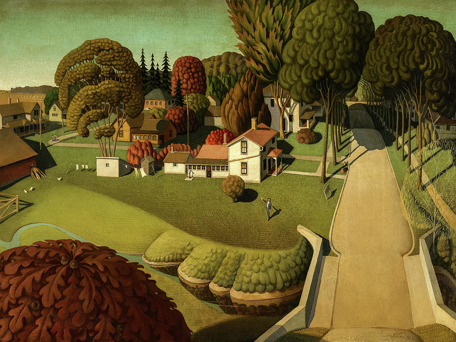 Grant Wood Painting - The Birthplace of Herbert Hoover, 1931 by Grant Wood