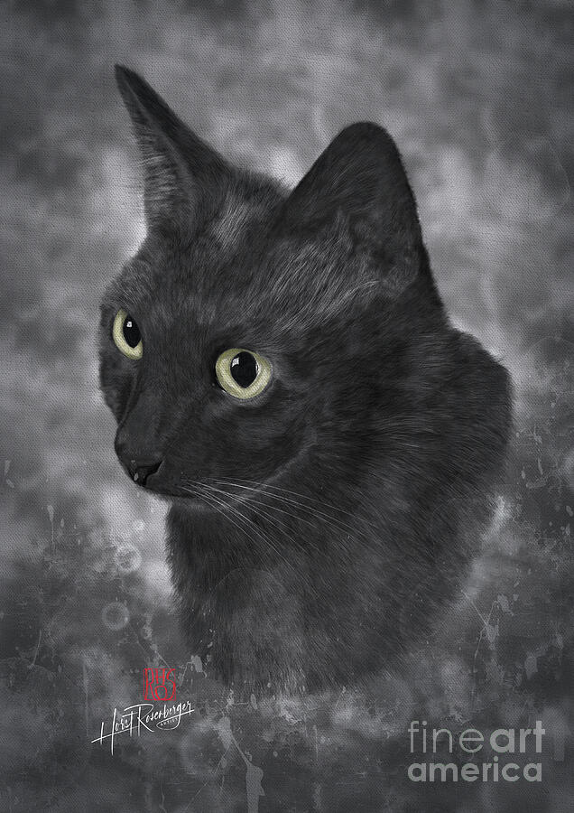 The Black Cat - Oona Painting by Horst Rosenberger The Black Cat - Oona Painting by Horst Rosenberger