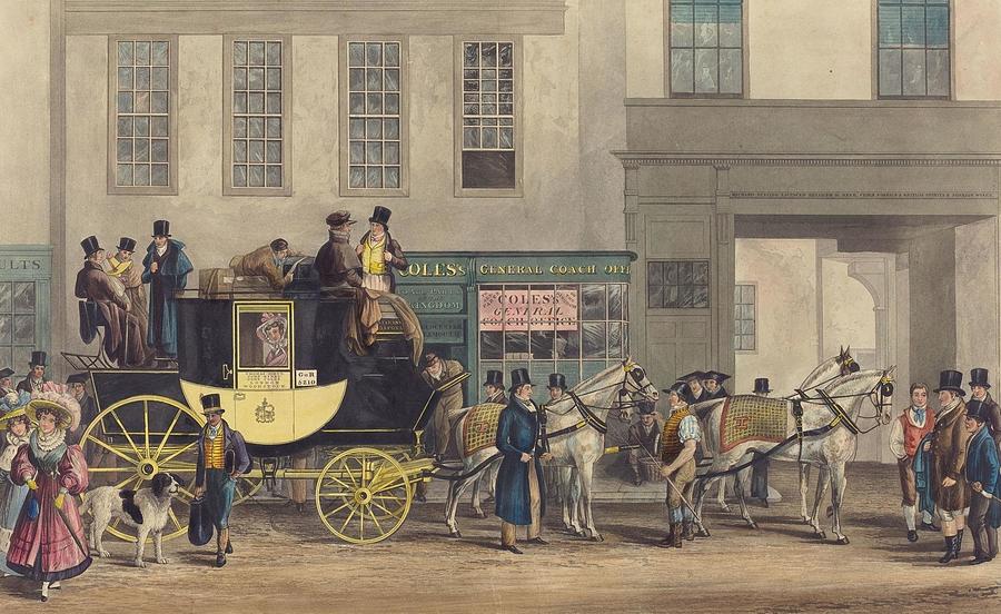 Back To The Future Drawing - The Blenheim Leaving The Star Hotel Oxford probably c  by Frederick James Havell English