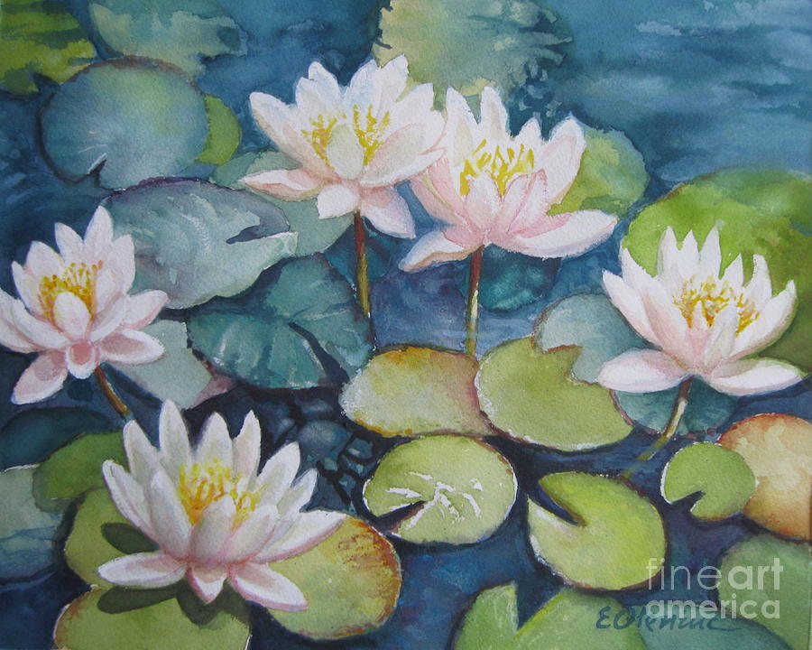 Flower Painting - The blooming lake by Elena Oleniuc