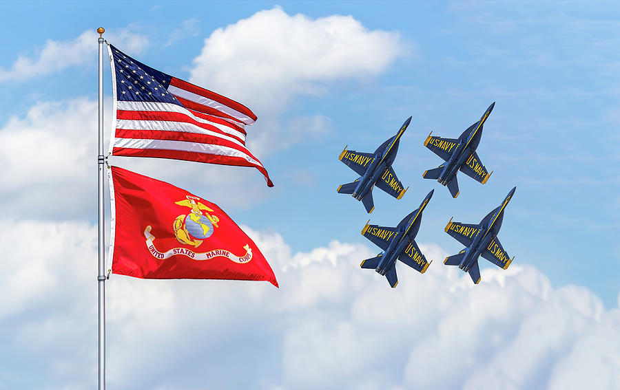 The Blue Angel Diamond Formation with Flags Photograph by Steve Rich
