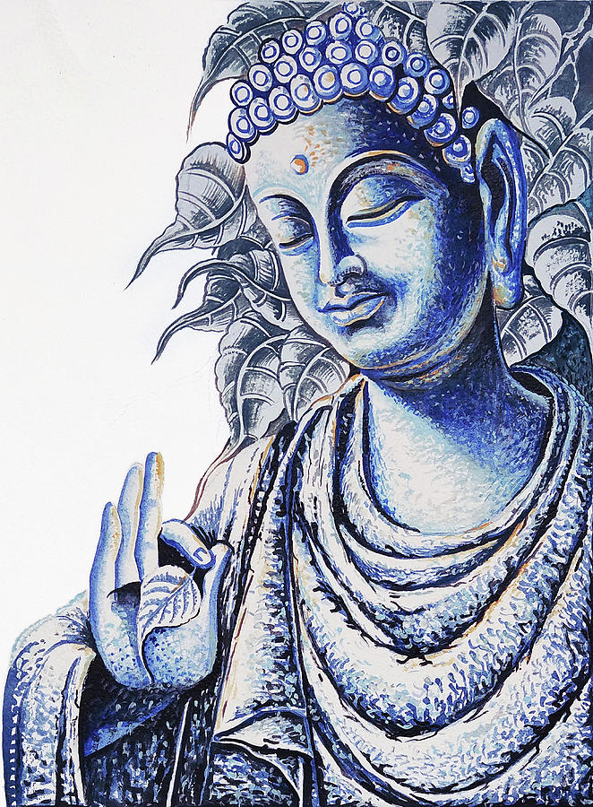 Buddha Drawing - The Blue Buddhas Meditation by Asp Arts