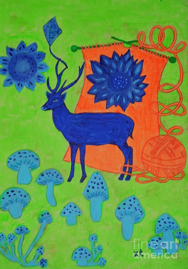 The Blue Deer  Painting by Tania Stefania Katzouraki