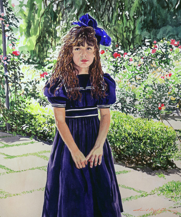 The Blue Dress Huntington Rose Garden Painting by David Lloyd Glover