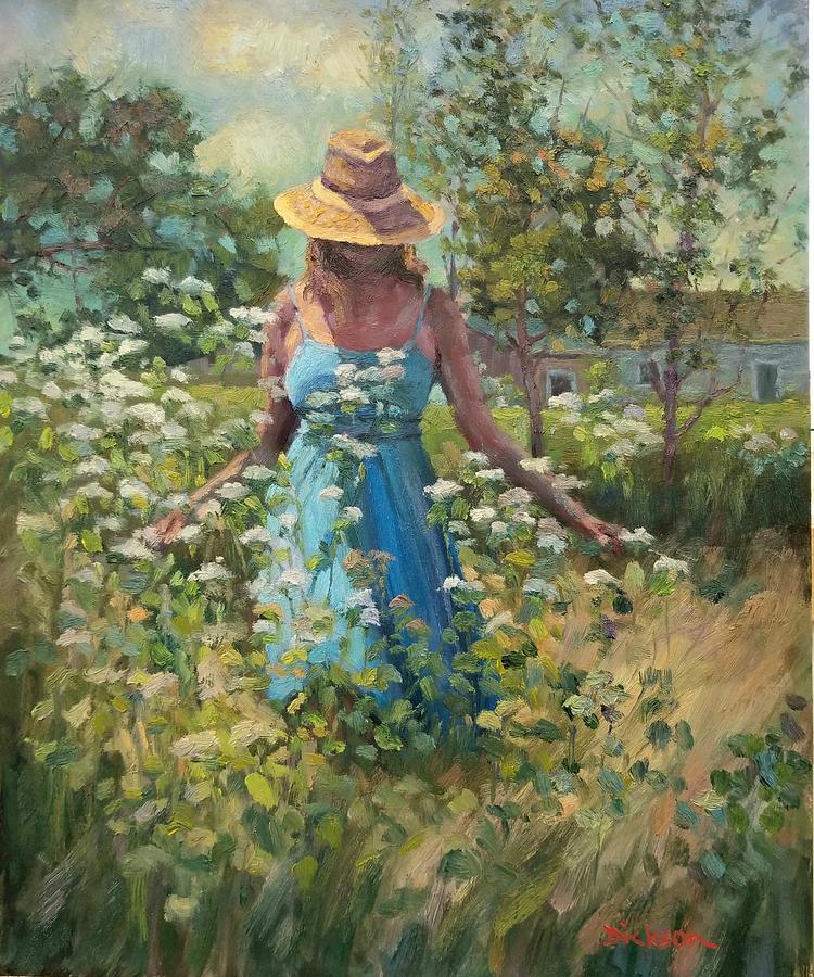 The blue dress Painting by Jeff Dickson
