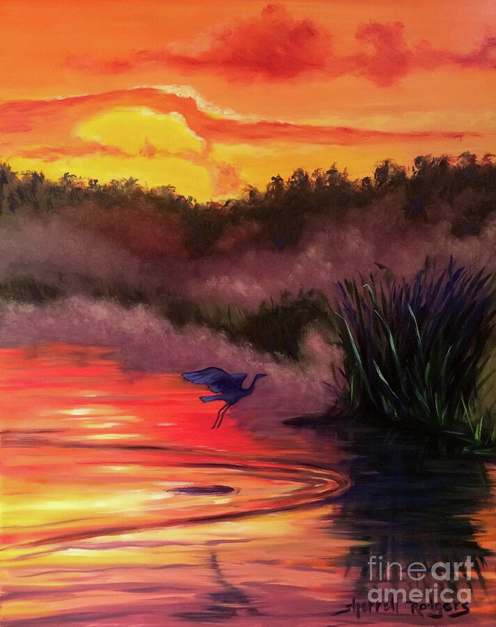 The Blue Heron Painting by Sherrell Rodgers