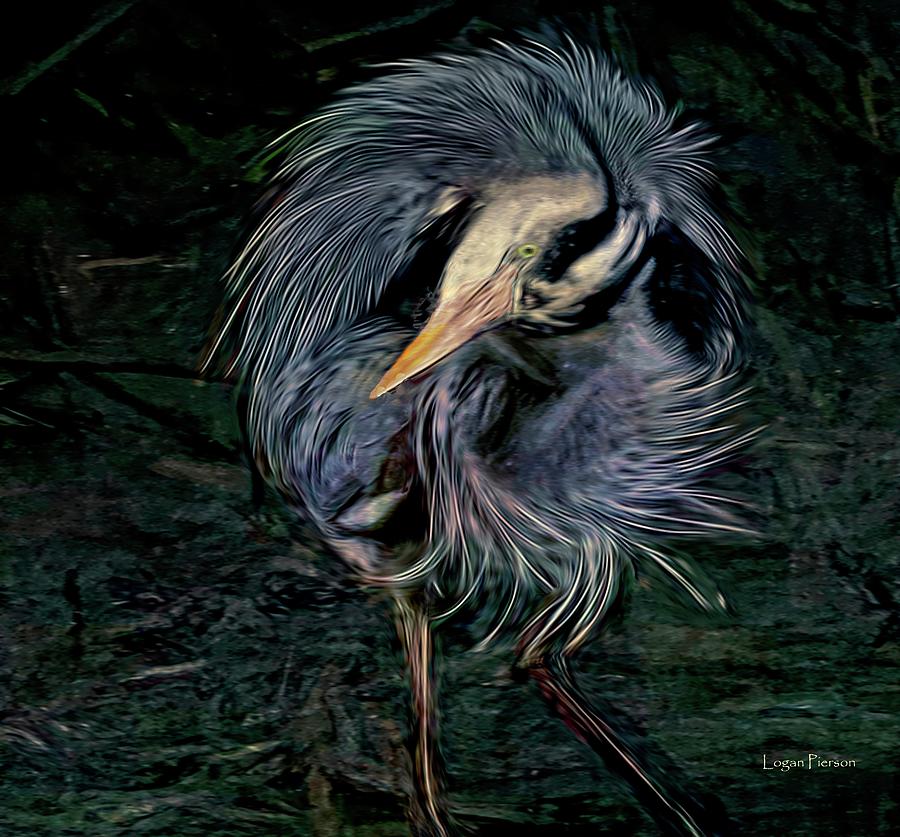 Egret Digital Art - The Blue Heron Spin by Logan Pierson