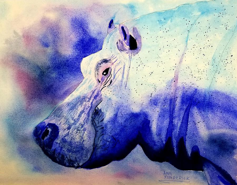 The Blue Hippo Painting by Ann Frederick