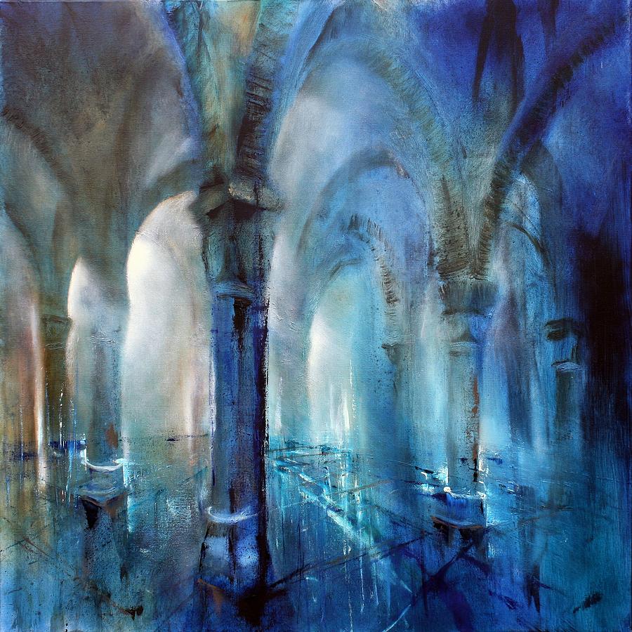 The blue portico Painting by Annette Schmucker