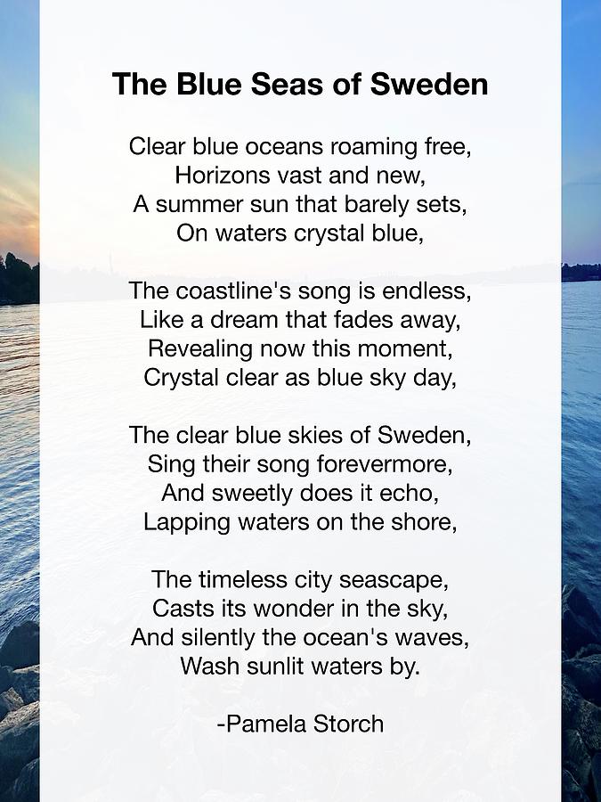 Poem Digital Art - The Blue Seas of Sweden Poem by Pamela Storch