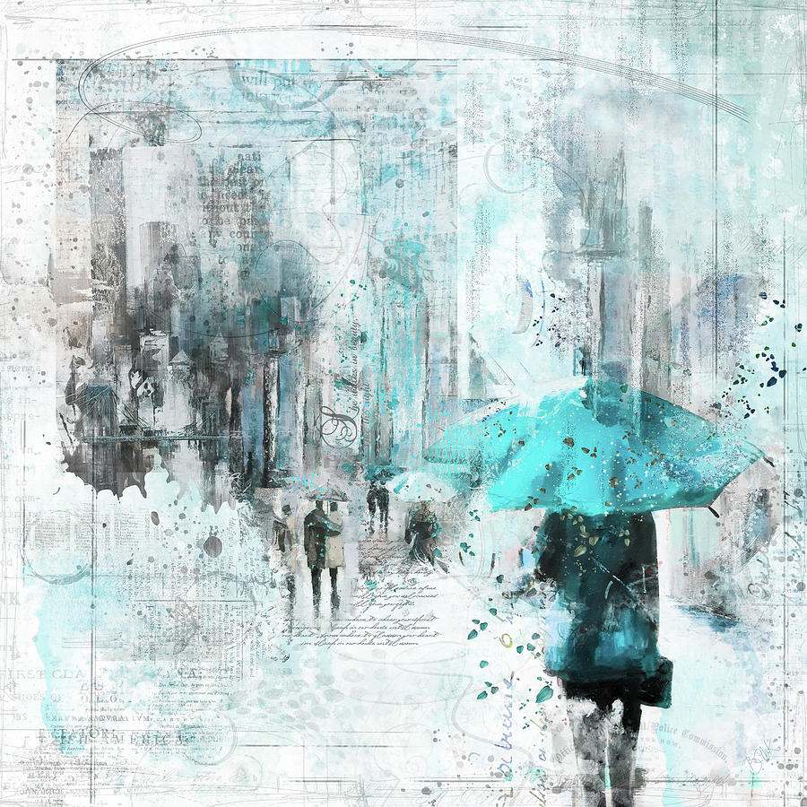 The Blue Umbrella Digital Art by Barbara Mierau-Klein