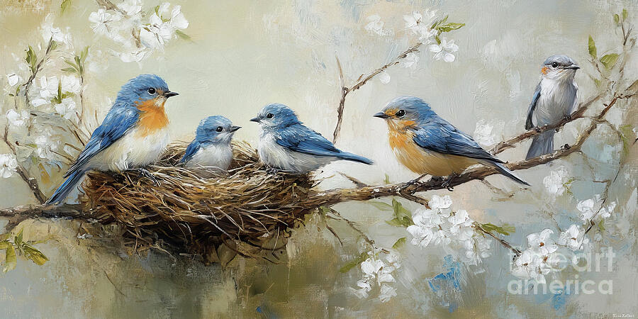 The Bluebird Family Painting by Tina LeCour The Bluebird Family Painting by Tina LeCour