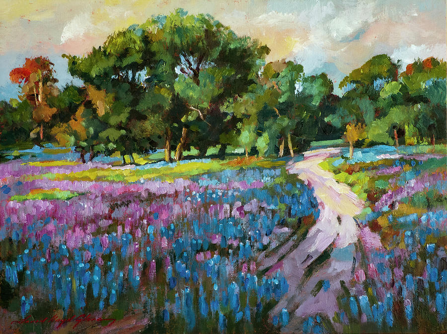 The Bluebonnets And Lupines Of Llano Texas Painting by David Lloyd Glover