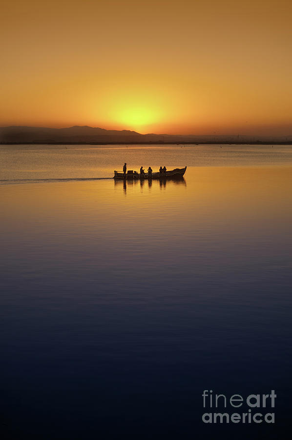 Blue Photograph - The Boat At Sunset by Vicente Sargues Blue Photograph - The Boat At Sunset by Vicente Sargues