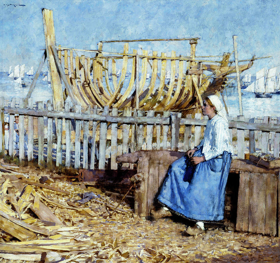 The Boat Builders Yard Cancale Brittany by Henry Herbert La Thangue 1881 Painting by Henry Herbert la Thangue