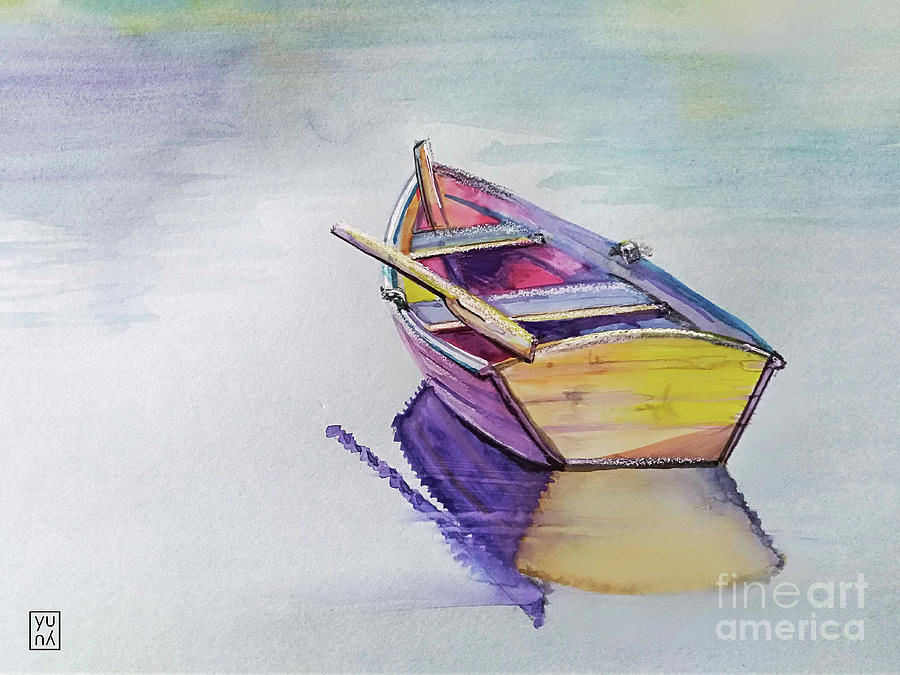 The Boat Is In Calm Water Painting By Yulia Yunitsina Pixels