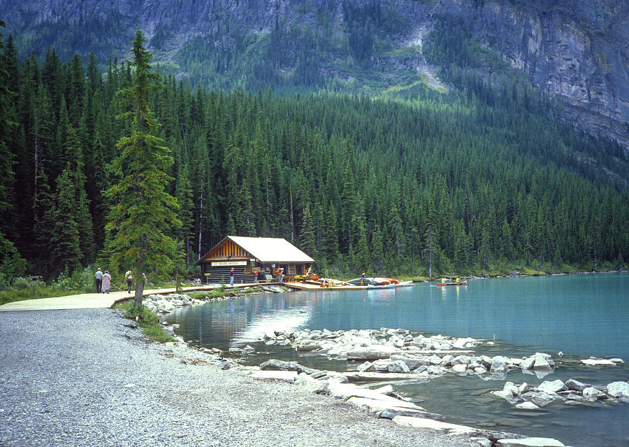 The Boathouse of The Chateau Lake Louise Photograph by Gordon James The Boathouse of The Chateau Lake Louise Photograph by Gordon James