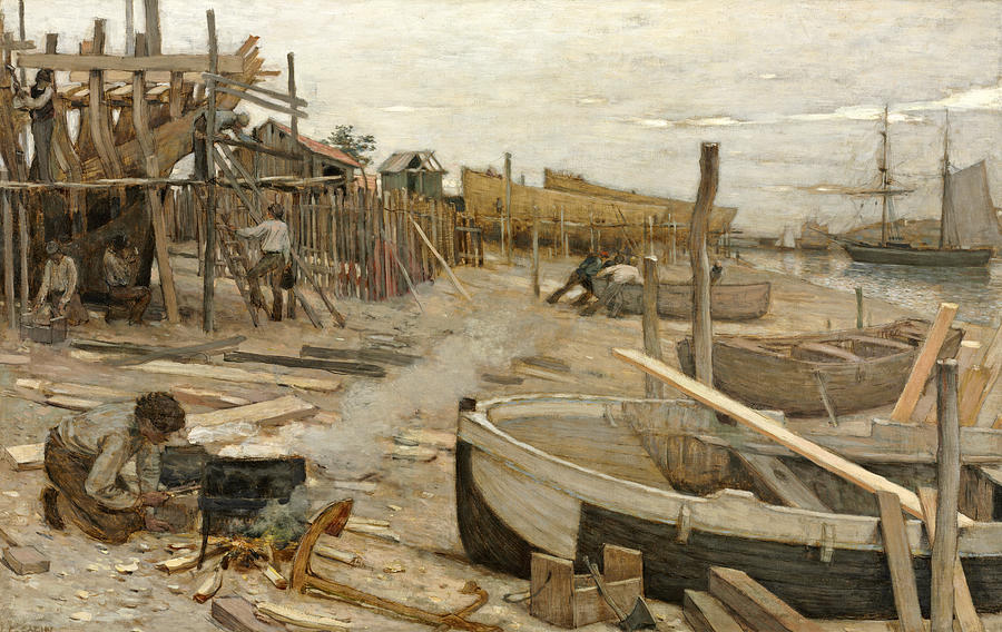 The Boatyard Painting by Jean-Charles Cazin