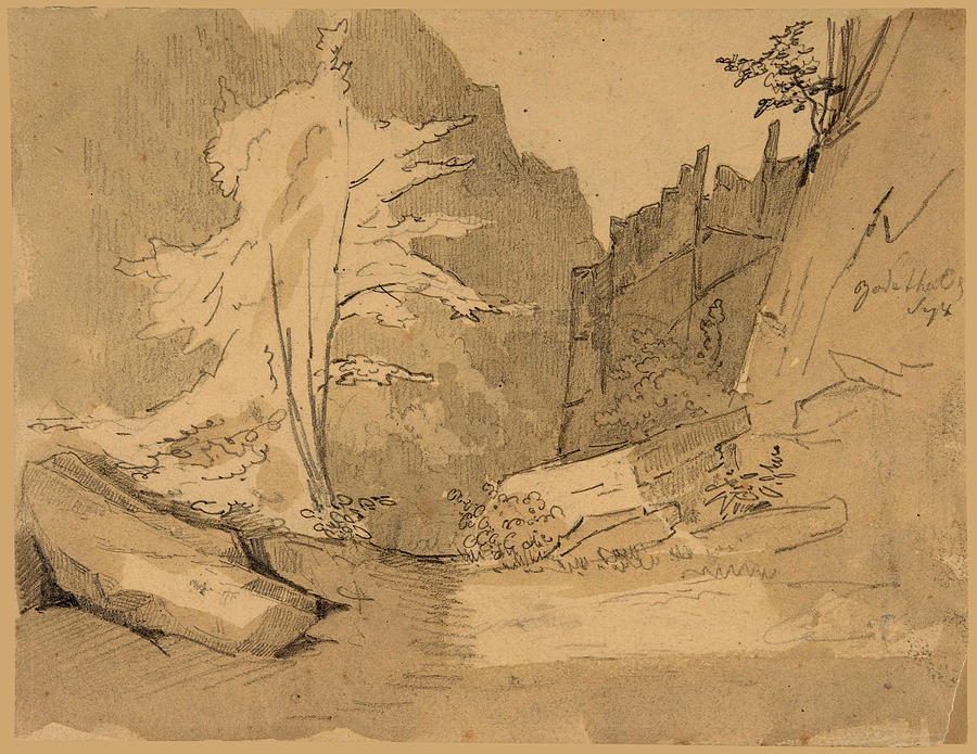 The Bode Valley with Rocks and Trees Drawing by Karl Blechen