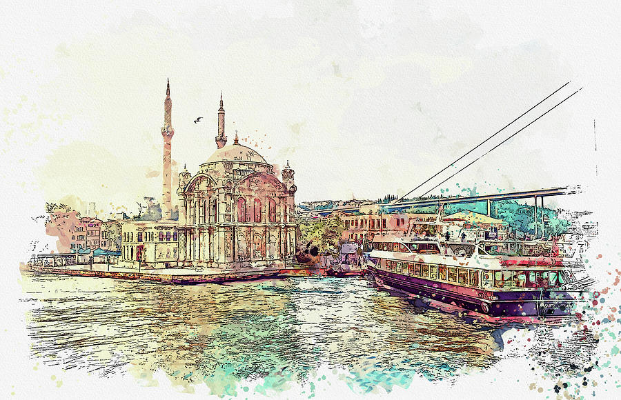 The Bosphorus, Istanbul, ca 2021 by Ahmet Asar, Asar Studios Painting by Celestial Images