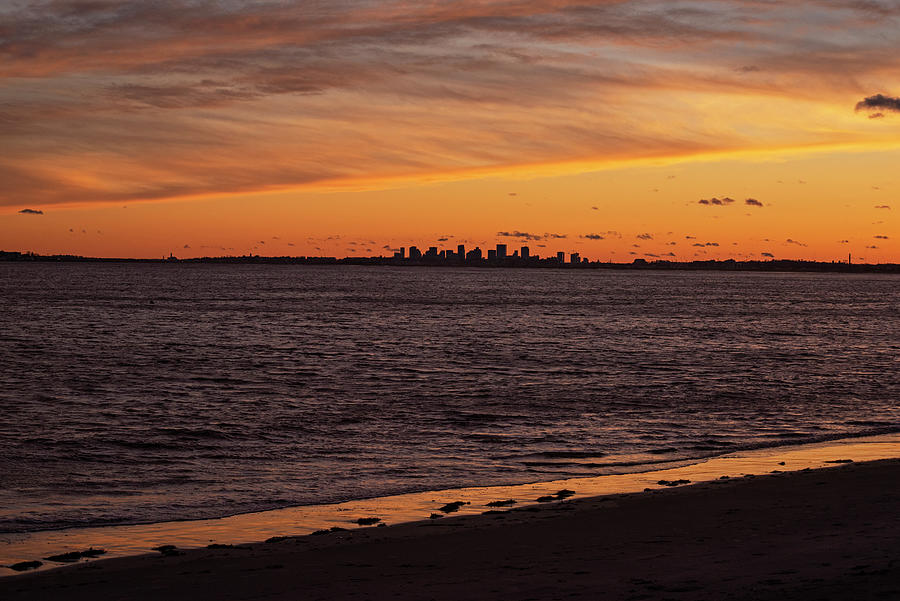 The Boston Skyline from Fishermans Beach Swampscott MA Sunset Photograph by Toby McGuire