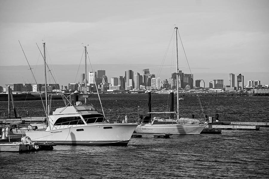The Boston Skyline From Winthrop Massachusetts Black and White Photograph by Toby McGuire
