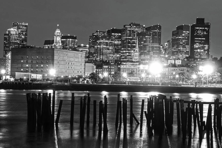 The Boston Skyline through the Pylons from Charlestown MA Black and White Photograph by Toby McGuire