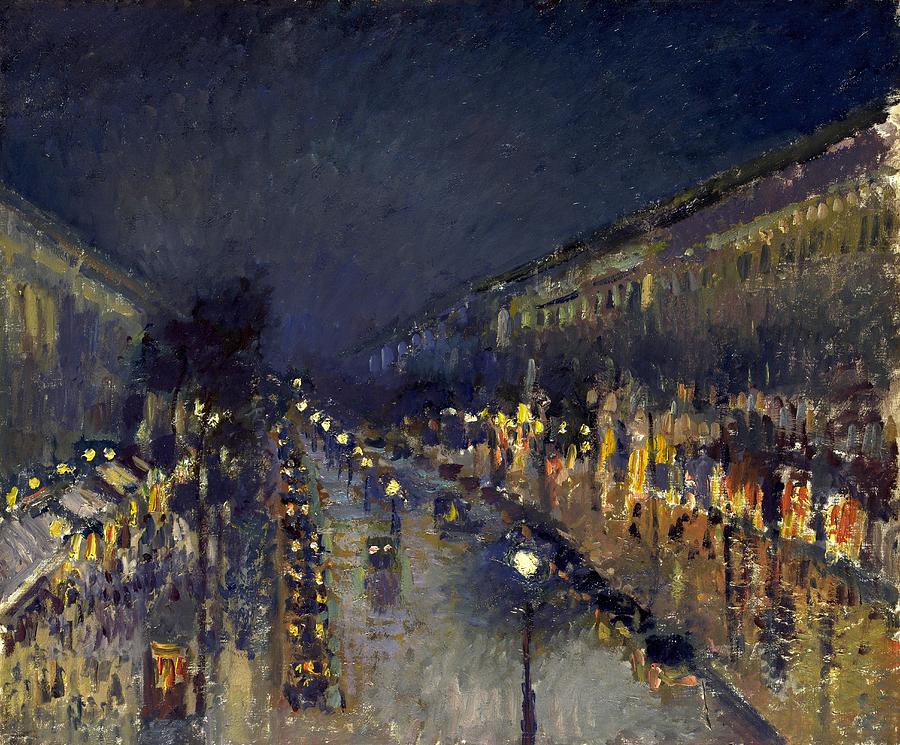 Camille Pissarro Painting - The Boulevard Montmartre at Night #6 by Camille Pissarro