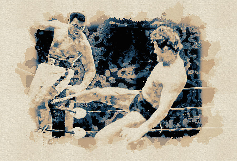 The Boxer Muhammad Ali vs. Wrestler Antonio Inoki Mixed Media by Pheasant Run Gallery