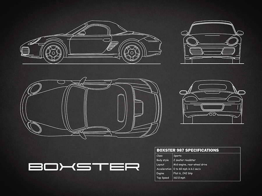 Car Photograph - The Boxster Blueprint - Black by Mark Rogan