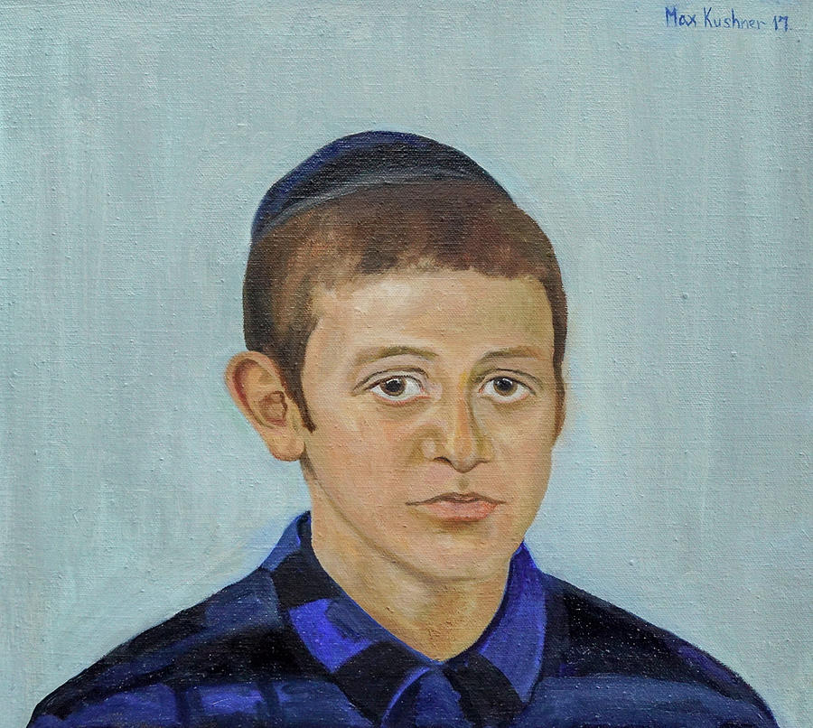 The boy in blue shirt Painting by Max Kushner