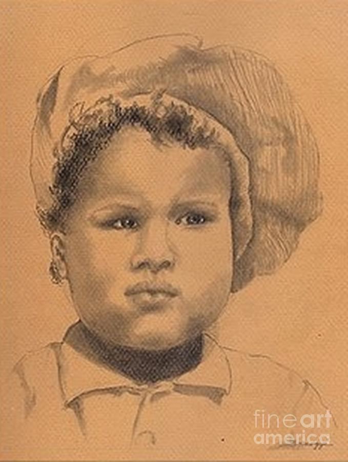 The Boy Who Hated Cheerios -- Portrait of African-American Child Drawing by Jayne Somogy