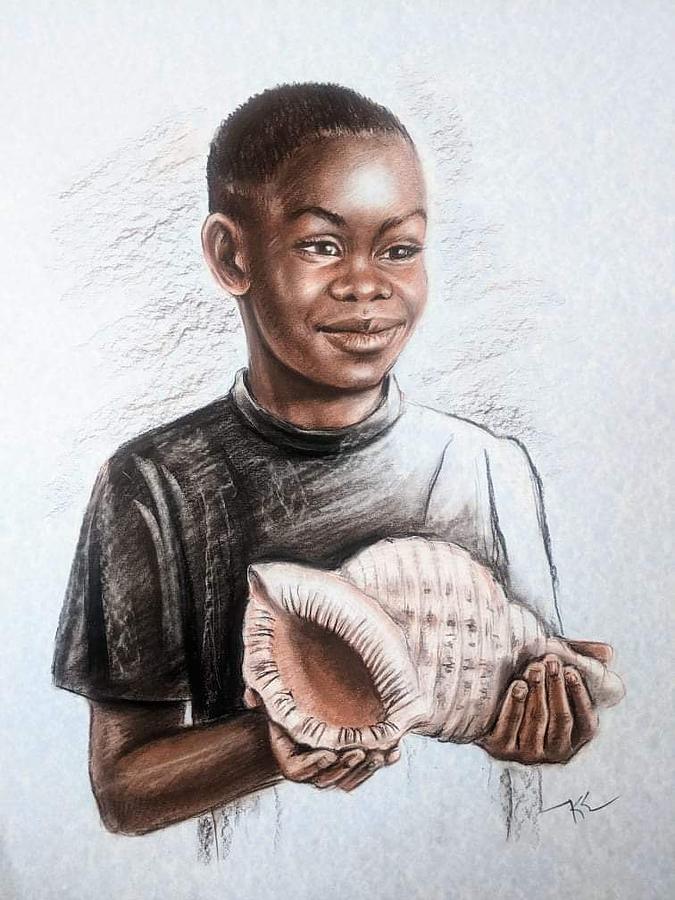 The boy with the shell Painting by Katerina Kovatcheva