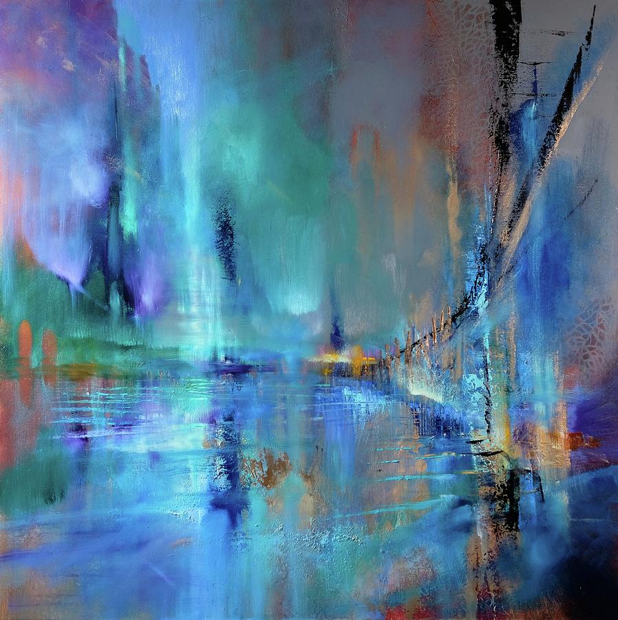 The bridge in the blue light Painting by Annette Schmucker
