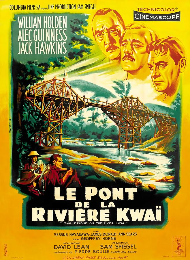 William Holden Mixed Media - The Bridge on the River Kwai, 1957 - art by Jean Mascii by Movie World Posters