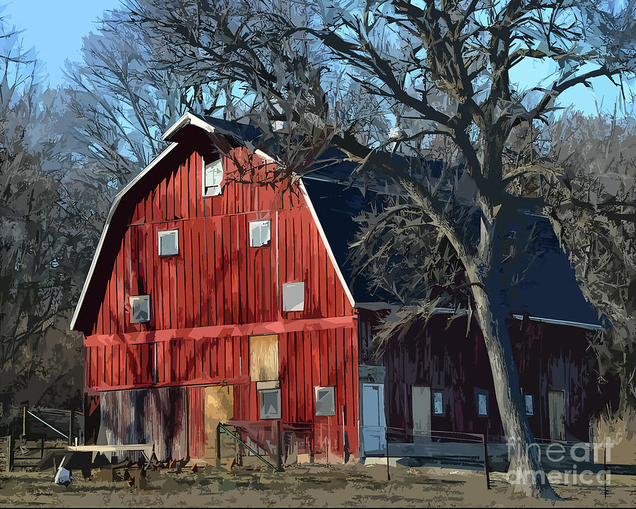 The Bright Red Barn Digital Art by Kirt Tisdale