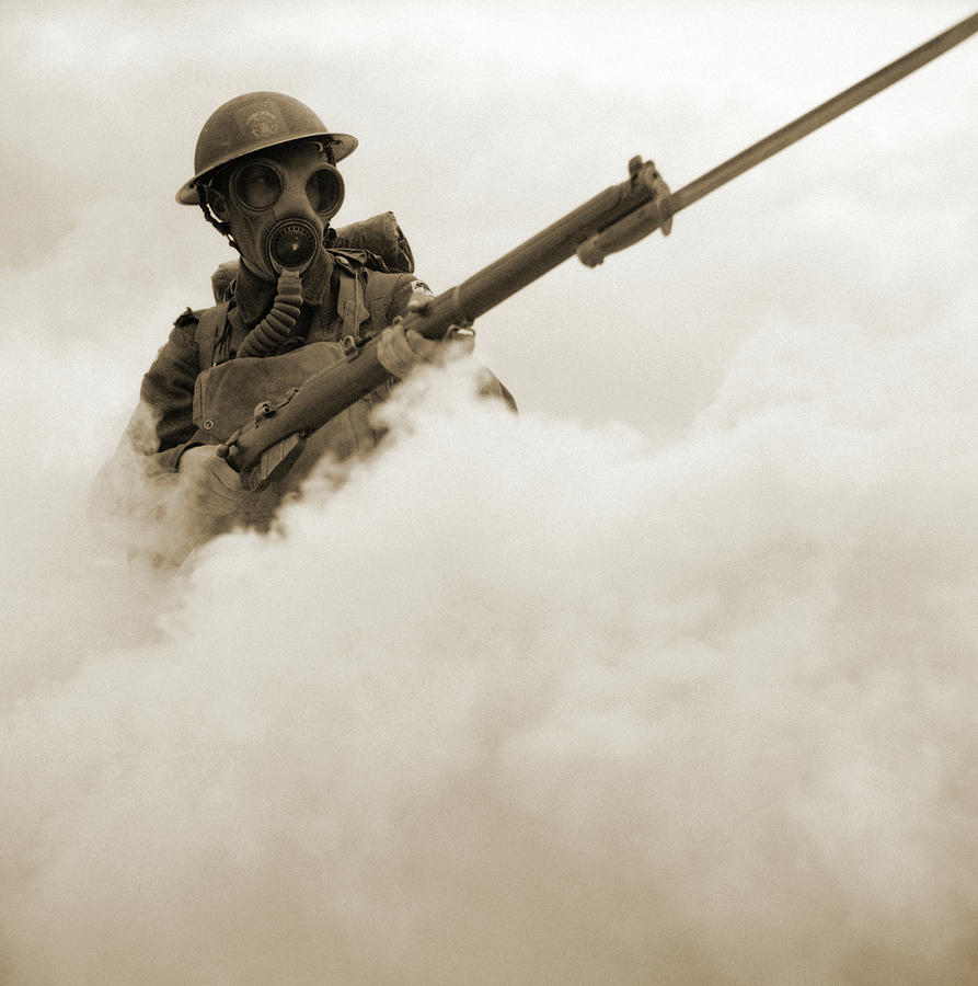 The British Army in Britain, Gas Mask Painting by Historical Photos